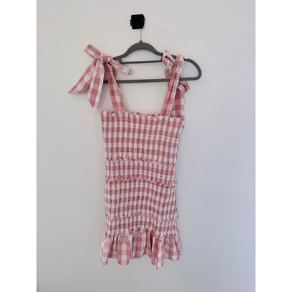 Mabel Pink Checkered Gingham Smocked Tiered Dress-Size M